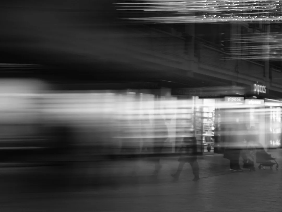 Blurred motion of a train at night
