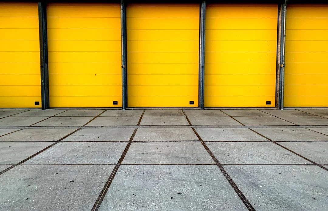 a yellow garage door